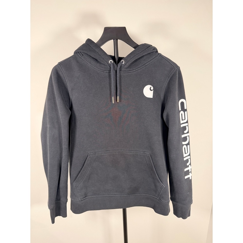 Carhartt Relaxed Fit Logo Sleeve Hoodie Black Mens Small Workwear Sweatshirt